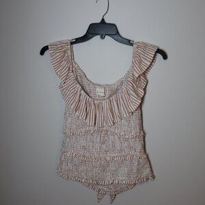Anthropologie Striped Ruffle Sleeveless Top
